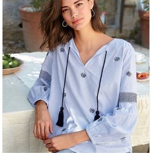 Velvet By Graham & Spencer Aimee Embroidered Peasant Top Womens Size XS